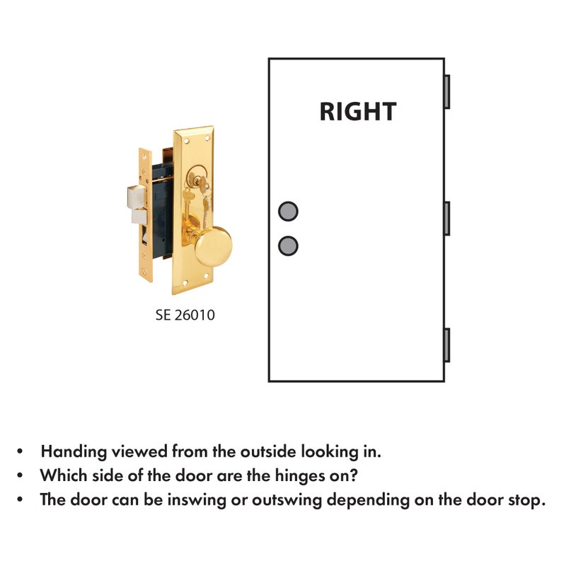 Segal SE 26010 Mortise Lock Set, Brass Right Hand, 2-1/2 In. Backset, Surface Mounted (Single Pack) - Image 4